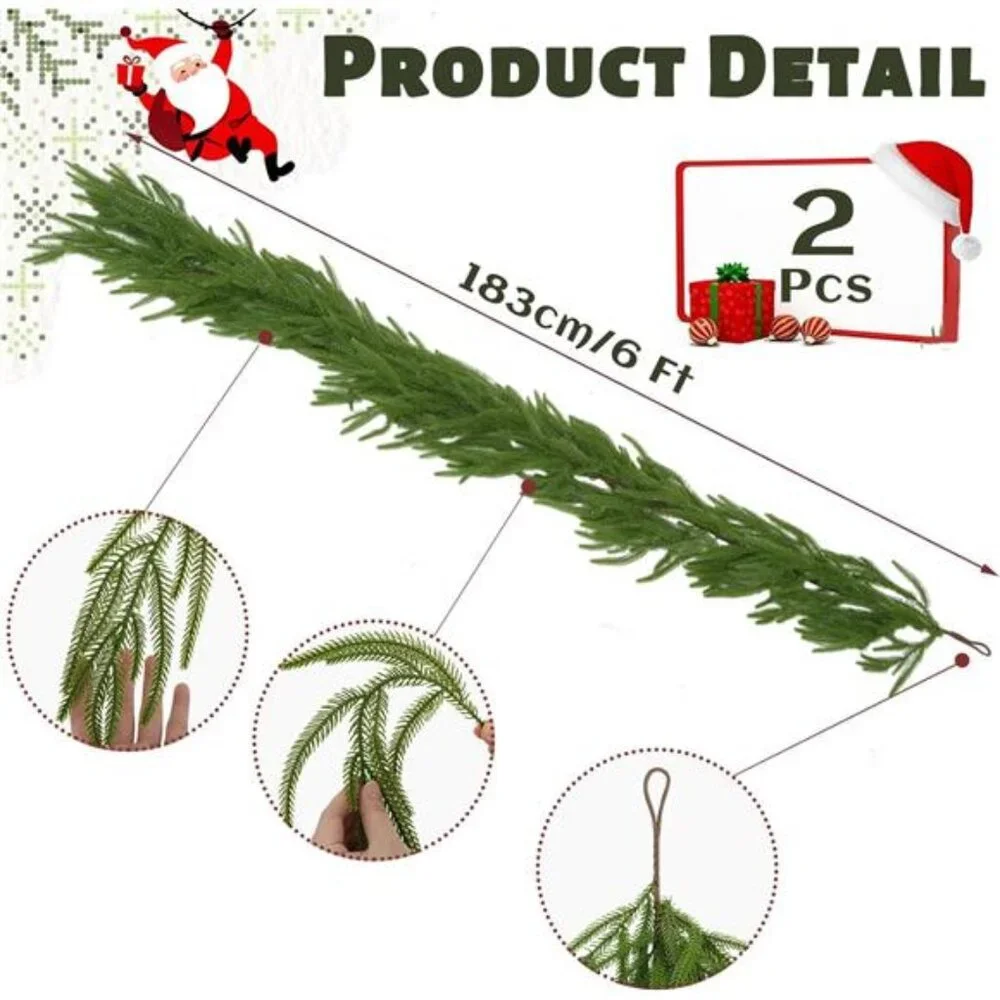 2 Pcs 6FT each, Christmas Garland,Christmas Decorations,Real Touch Norfolk